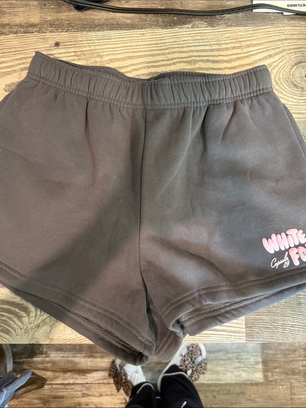White Fox Boutique Black Shorts with Pink Logo